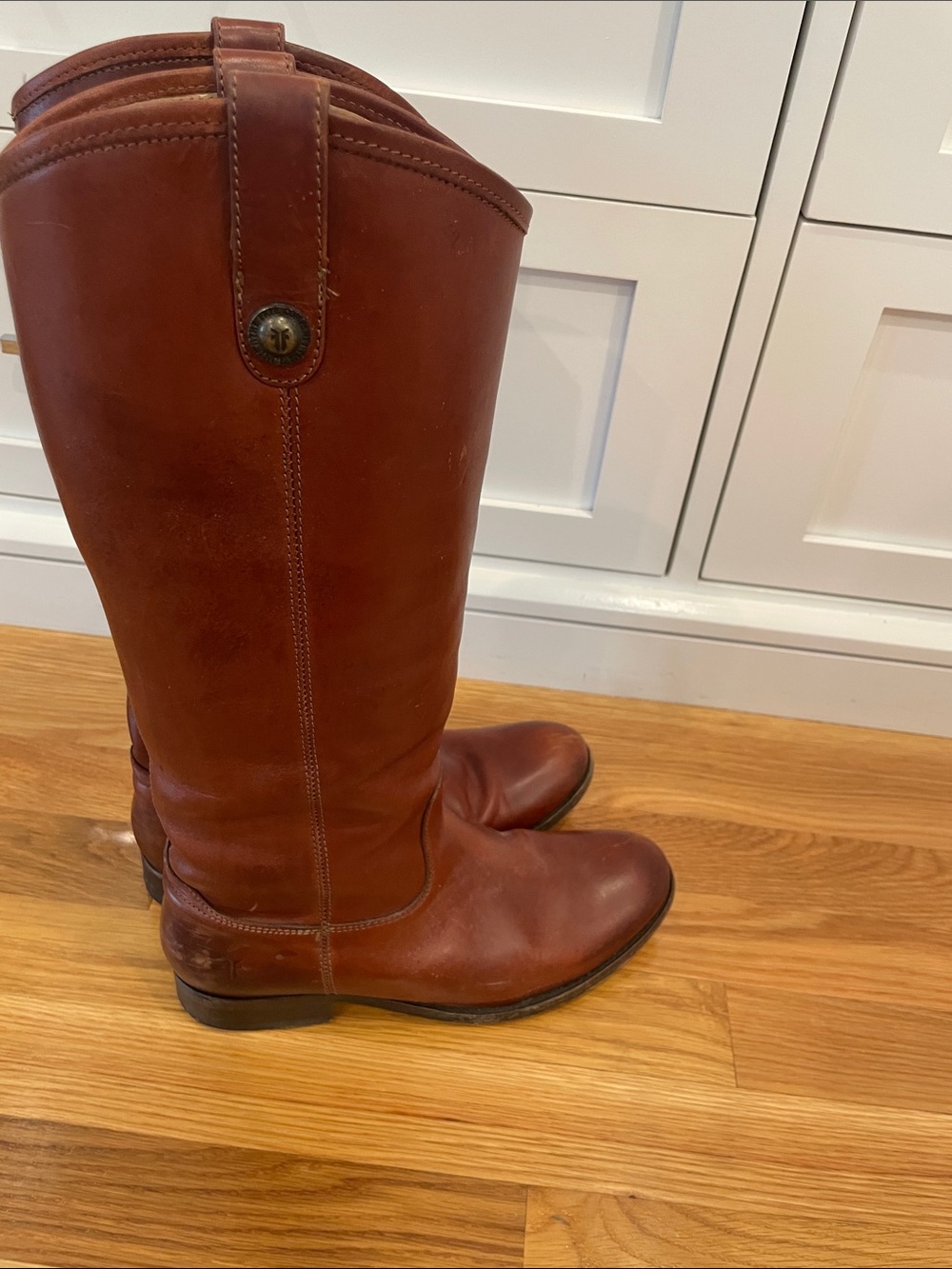 Frye Chestnut Leather Mid-Calf Riding Boots
